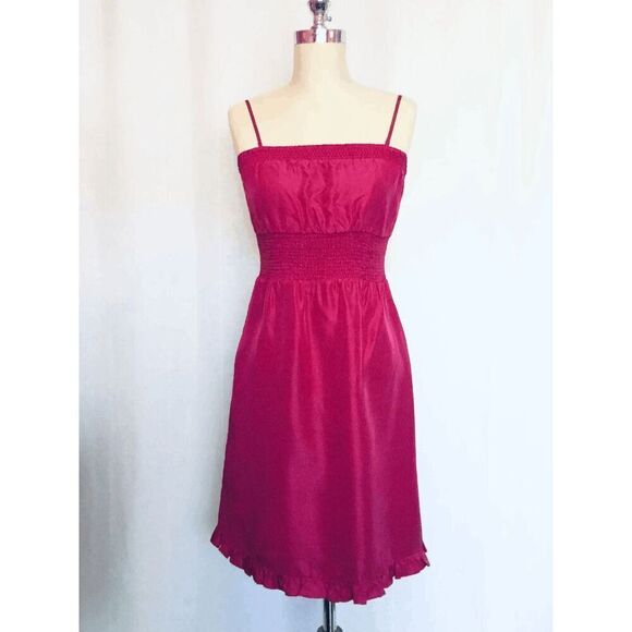 Anthropologie Women’s 4 Maeve Removable Strap Strapless Smocked Silk Dress - Picture 1 of 11